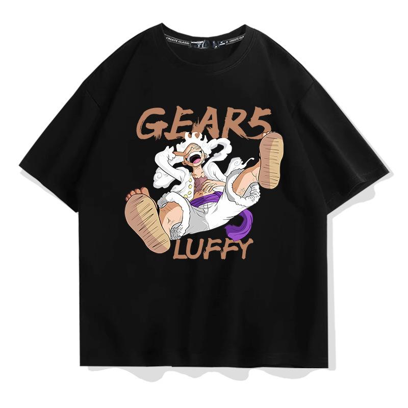 Bajak Laut Raja Luffy dicetak kaos lengan pendek fashion pria katun longgar tren lengan pendek 2