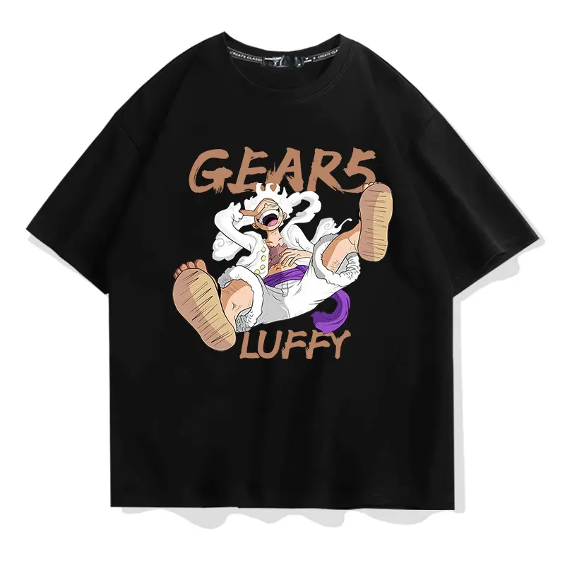 Bajak Laut Raja Luffy dicetak kaos lengan pendek fashion pria katun longgar tren lengan pendek 2