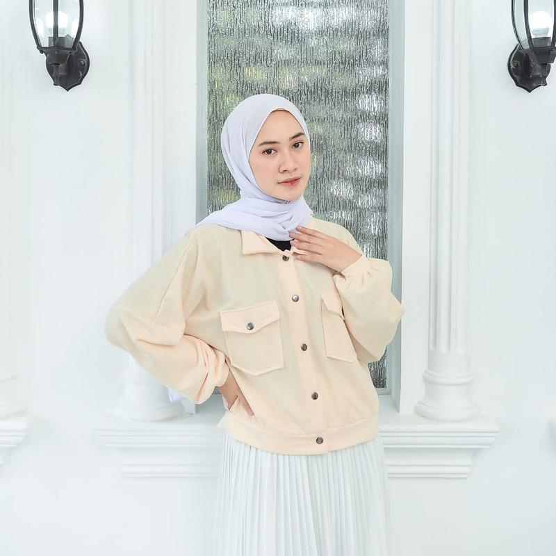 Olin Jaket Button Minimalis Santai fleece lembut tebal wanita Oversize Atasan 4