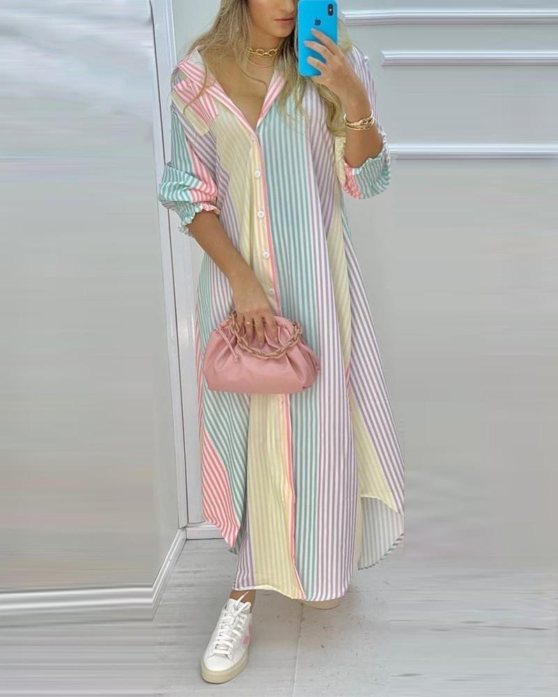 Product Introduction of Váy Sơ Mi Dài In Họa Tiết Boho, Dành Cho Phụ Nữ, Phong Cách Mùa Hè, Cổ Áo bẻ xuống, Tay Áo Dài, Thích Hợp Cho Bữa Tiệc, Trang Phục Thường Ngày Váy Maxi Buổi Tối, Vestidos 10