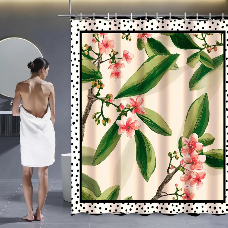 Floral Pattern Bathroom Curtain Set, 1 Set Waterproof Shower Curtain with Hooks/Oxford Floor Mat/U-shaped Mat/Toilet Lid Cover, Bathroom Decor Supplies 4