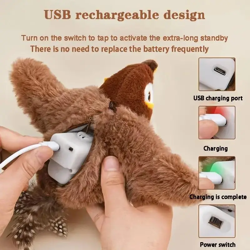Electric Bird Design Cat Toy, USB Rechargeable Interactive Cat Teaser Toy, Pet Chasing Toy, Fun Indoor Cat Teething Toy, Pet Supplies 3
