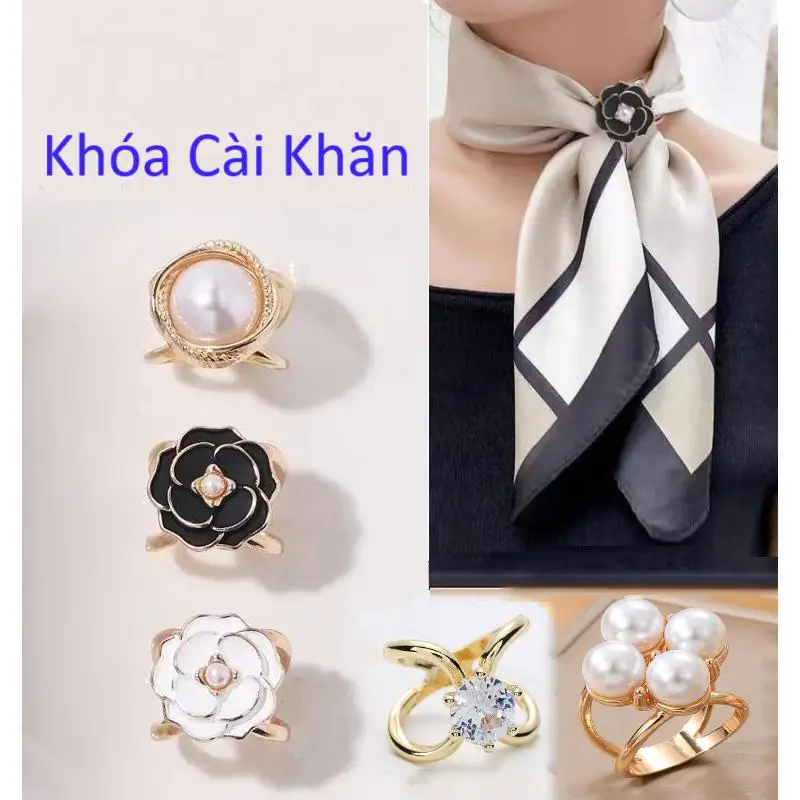 Khóa khăn quàng cổ, khăn lụa, tạo kiểu đa năng thời trang cho nữ, nhiều họa tiết hoa, ngọc..., dễ phối đồ Women Kim Tuyến PK02