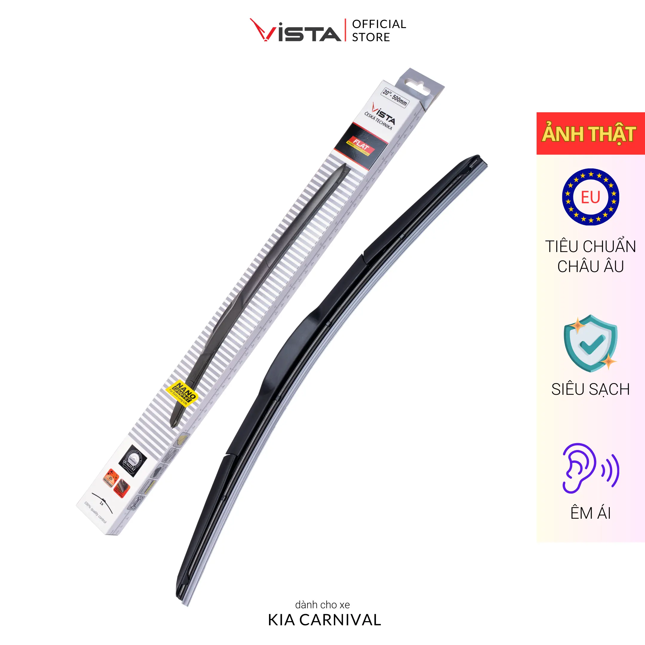 Gạt Mưa Cho Xe KIA Carnival Thương Hiệu VISTA - 3 Khúc Lưỡi Silicon - Tiêu Chuẩn Châu Âu - Sạch Nhanh - Tăng Độ Bền - Êm Ái