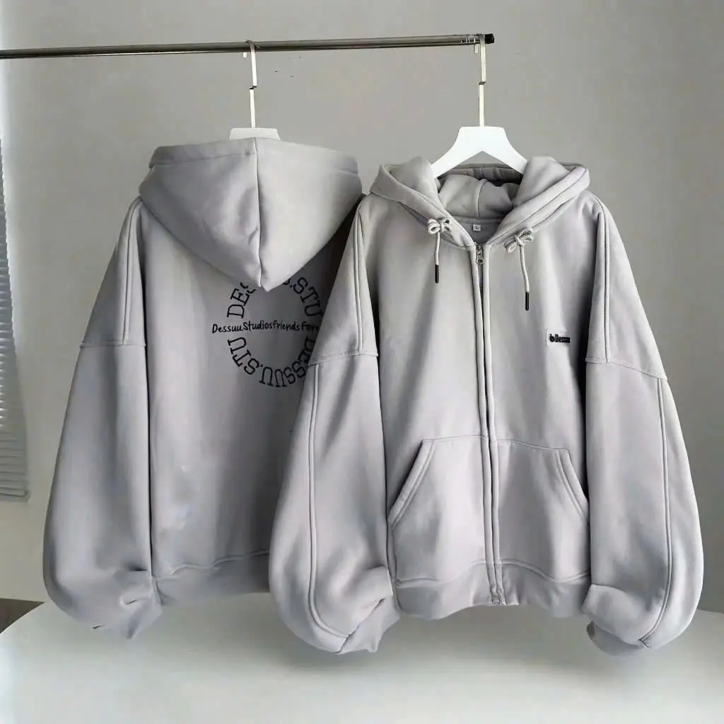 ÁO KHOÁC HOODIE NỈ KHÓA KÉO , HỌA TIẾT CHỮ IN FROM RỘNG