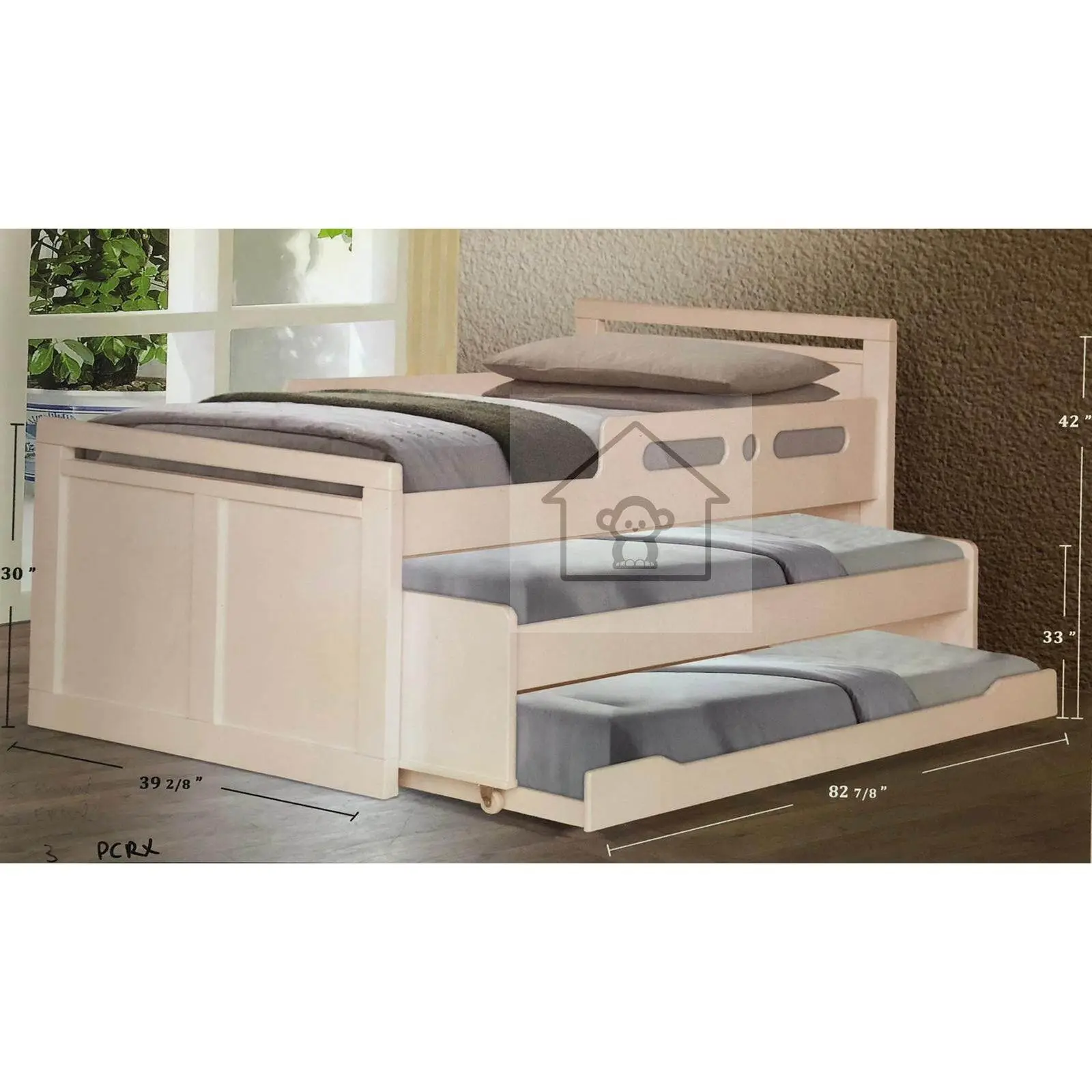 MYH Furniture Triple Bedframe / Wooden Bedframe / Single Bed / Children Bed / Super single / Solid wooden bed / 3 in 1 BED / TRIPLE BED / PULL OUT BED / Three Layer Bed
