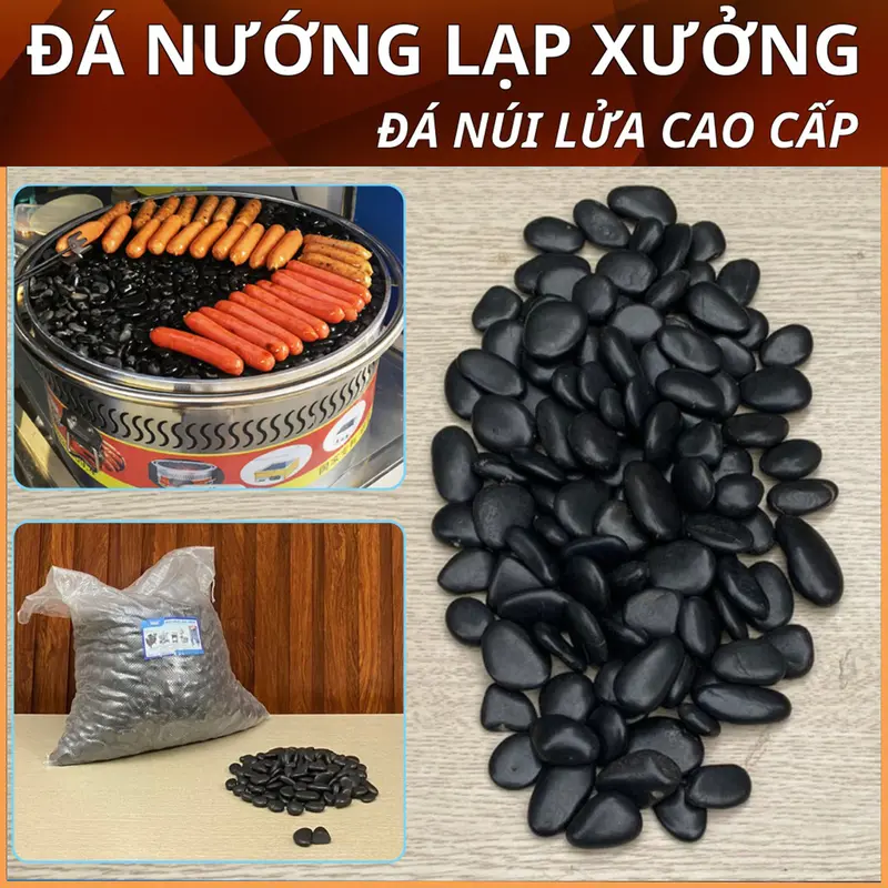 1Kg Đá Nướng Lạp Xưởng, Đá Bếp Nướng Xúc Xích Loại Tốt - Sỏi Đen Bóng Hàng Nhập Khẩu Ánh Tự Nhiên 0