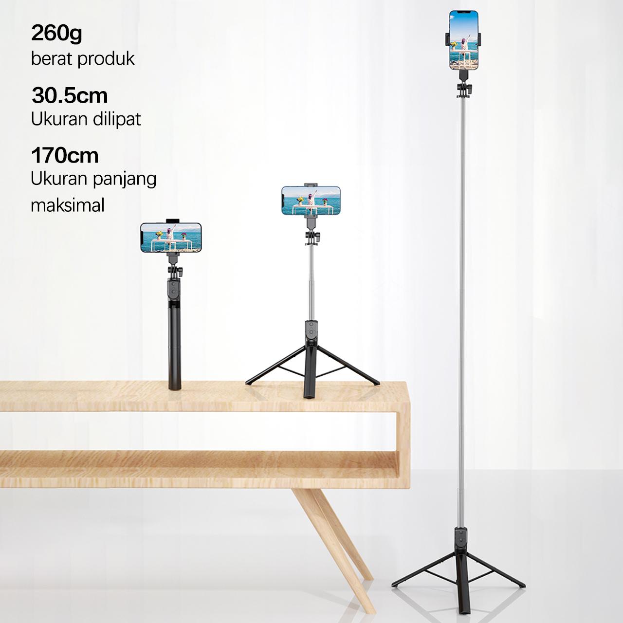 Bluetooth Selfie Stick Tripod Dengan Remote Control Panjang Ponsel Tripod Nirkabel Bluetooth Selfie Stick Handheld Tongsis 170cm