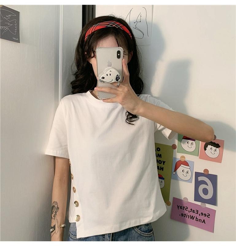 Product Introduction of Women's Short-Sleeved T-shirt 2020 Summer New Fashionable Stylish Ins Trendy Korean Versatile Short Type Design Sense Niche Top 18