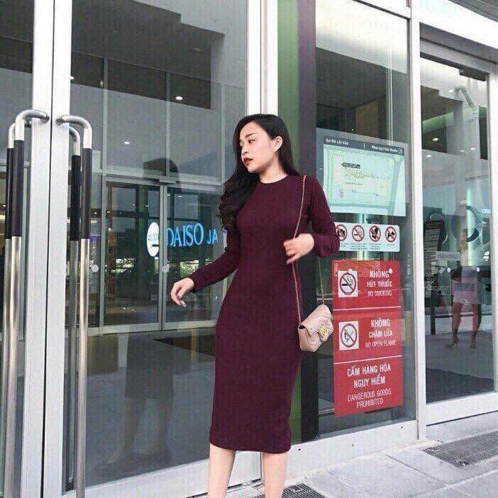 Váy Len Tăm Body Cổ Tròn Co Dãn Tốt Giữ Nhiệt Ấm 4