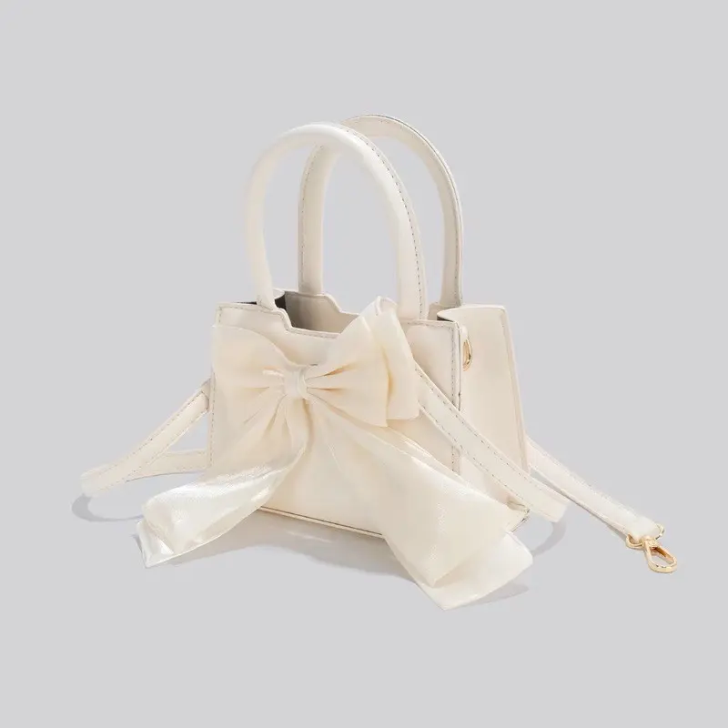 Túi Xách Nữ Đeo Chéo Đeo Vai Xách Tay Mini 2 Quai Đính Nơ dáng mini siêu xinh Bag Da Kem 6