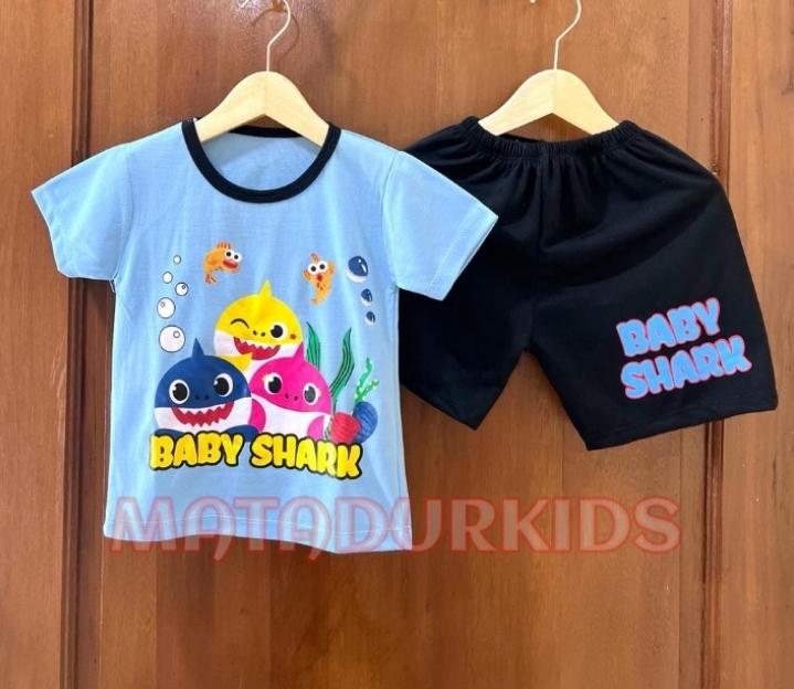 Setelan Kaos Anak Baby Shark 07 Tahun Bahan Katun parsel 4