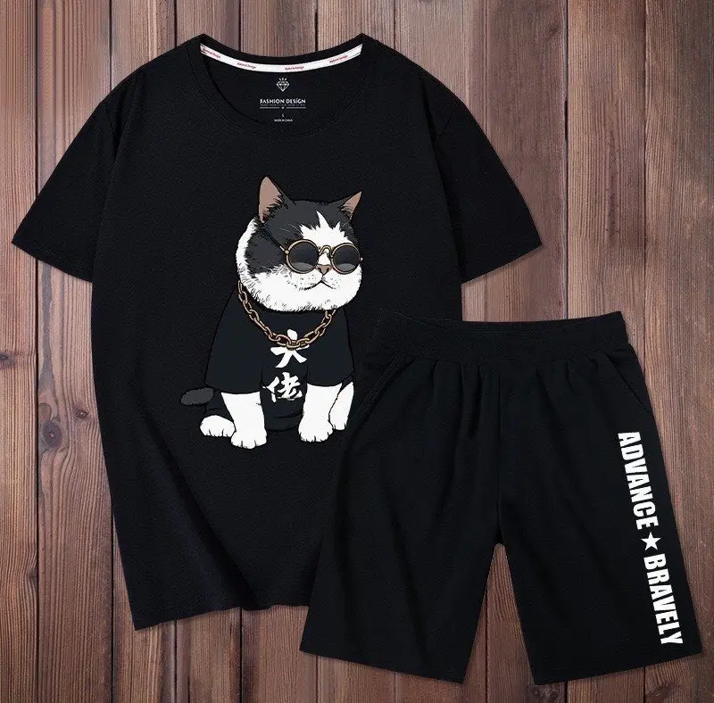Bộ Quần Áo Thể Thao Nam Hè Unisex In Hình Mèo Đại Ca Ngầu Cá Tính Chất Thun Co Dãn Thấm Hút Nhanh Khô Kích Thước Phù Hợp Mọi Đối Tượng Sport Tập Thể Dục Chạy Bộ 2