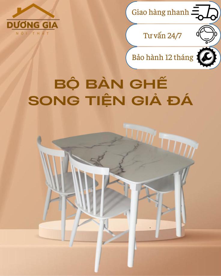 Product Introduction of Bàn ghế ăn song tiện, bàn ăn 4 ghế giả đá cao cấp - Bảo hành 12 tháng 10