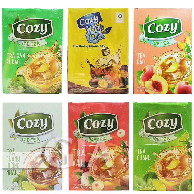 Trà Cozy hòa tan Ice Tea các vị trà đào, trà chanh, trà vải hộp 240g (hộp 16 gói x 15g)