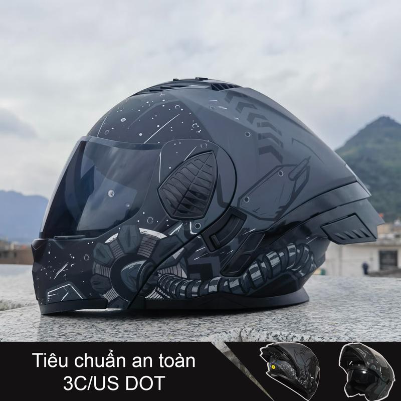 Mũ bảo hiểm Fullface lật hàm lót dày an toàn và phong cách, tiêu chuẩn DOT 1
