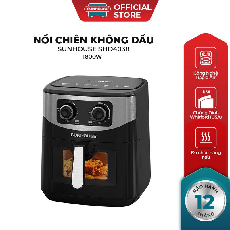Nồi chiên không dầu Sunhouse SHD4038 10.5L - Dung tích lớn - Cửa sổ trong suốt