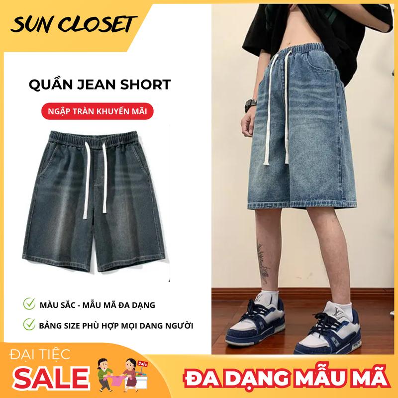Quần short jean nam nữ SUN CLOSET S2 Wash Xanh Đậm đa dạng mẫu mã năng động thoải mái Menswear Ong Pants Có Túi Loang 0