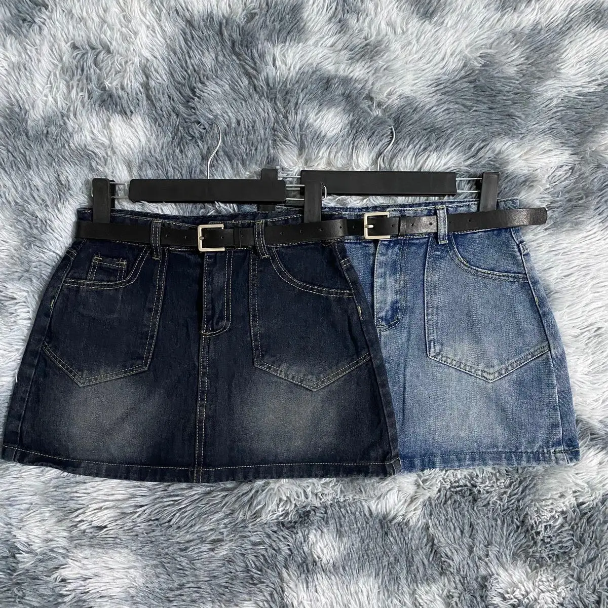Chân váy jeans ngắn chữ A lưng cao, Váy bò túi nhọn kèm ảnh thật