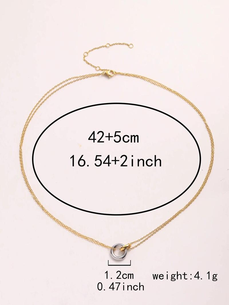 Product Introduction of Unisex minimalist gold stainless steel double chain necklace with steel color ring pendantsornament 21