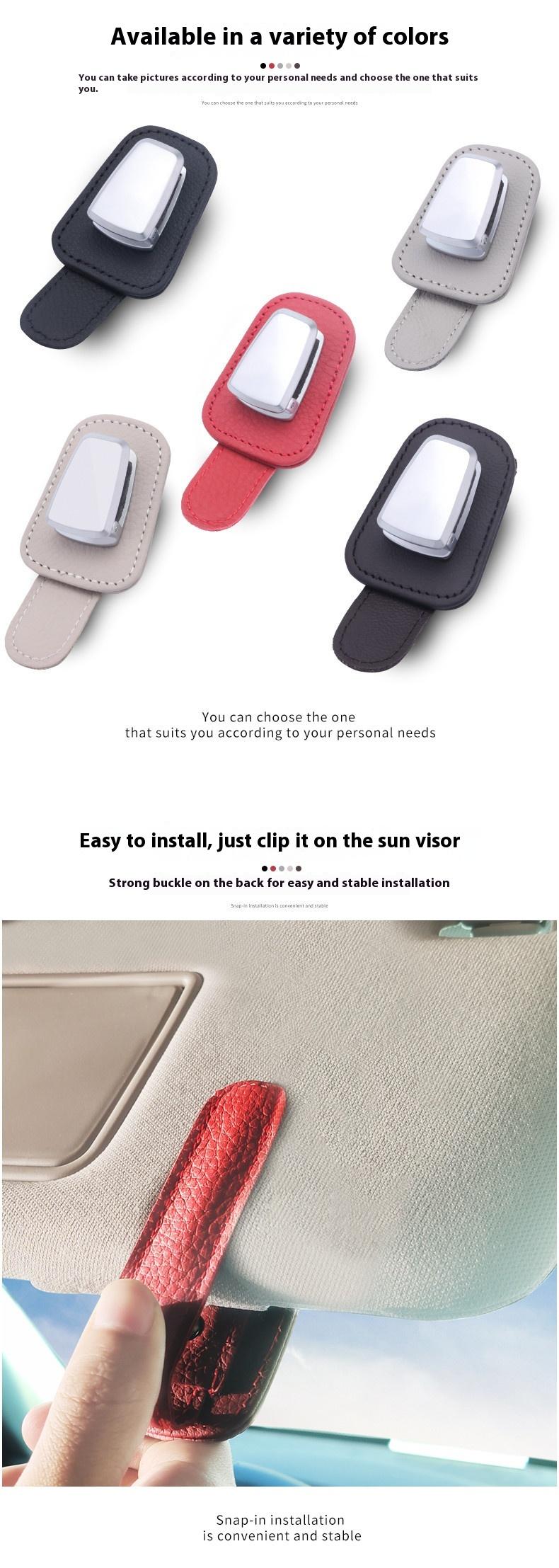 Product Introduction of Car Sunshade Glasses Clip Multifunctional Bill Storage Car Sunglasses Bracket Creative Cow Leather Car Supplies 2