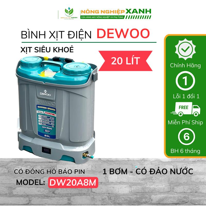 Dewoo Bình Xịt Điện DW20A8M 20L Có Đảo Nước Siêu Đều 1 Bơm Khỏe, Có Đồng Hồ Báo Pin