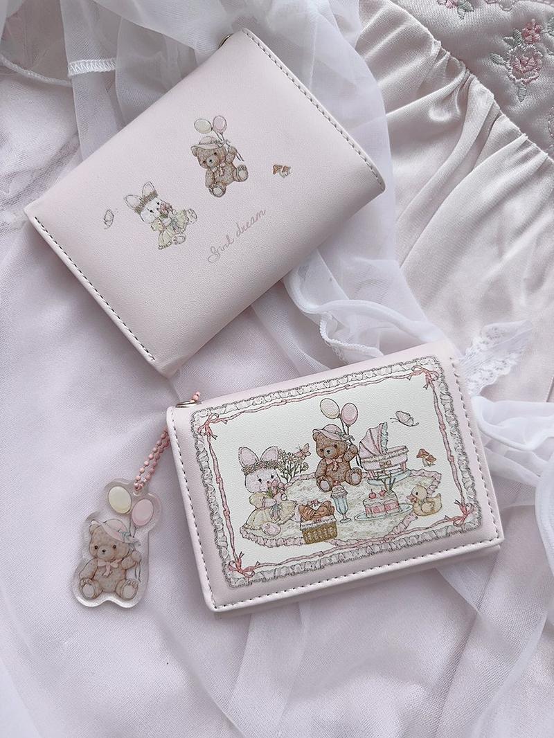 Product Introduction of [Store Hot Sale] Girly Dream Spring Picnic Series Rabbits and Bears Wallet Cute Original Design Anti-Degaussing Multiple Card Slots Magnetic Snap 30% off 5