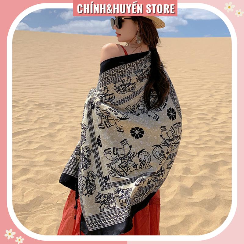 Khăn choàng nữ khăn Quàng Cổ đi biển chụp hình chống nắng 70x190cm thổ cẩm vintage xuân hè Women