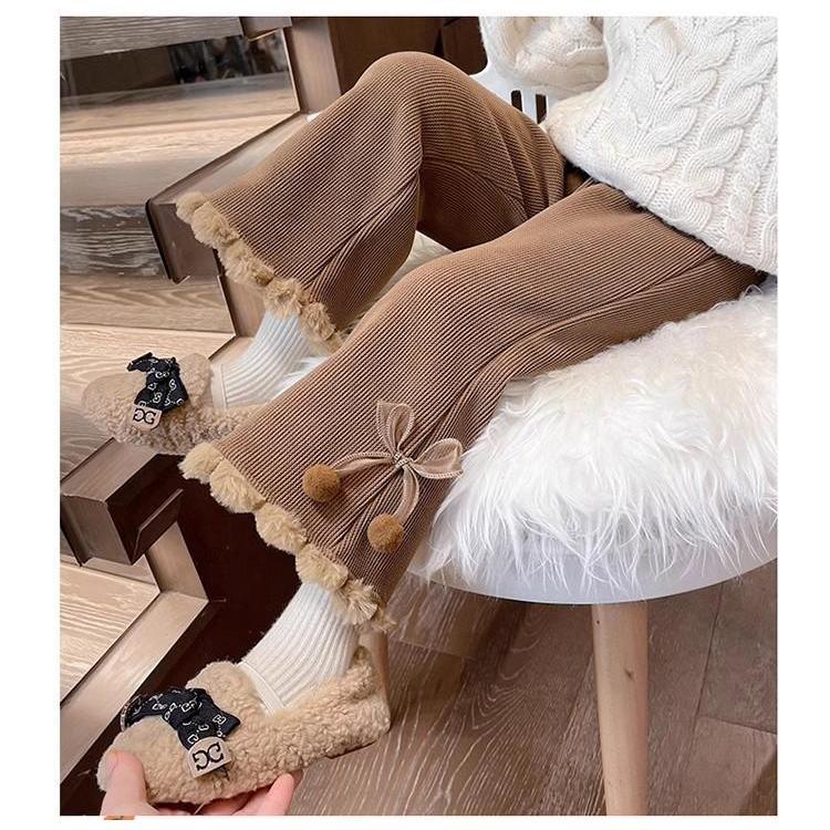 Quần Lót Lông Nhung Loe Cho Bé Gái Quần Ống Rộng Kiểu Dáng Đẹp Phong Cách Phương Tây Quần Nhung Dày Dặn Cho Bé quần suông