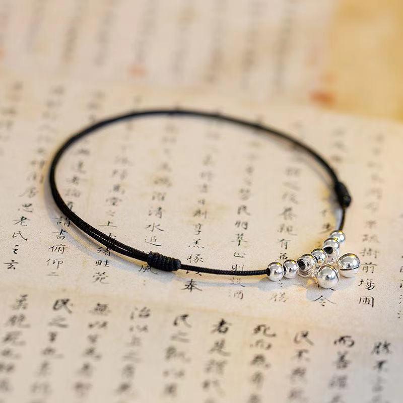 Product Introduction of Bell Anklet Female Red Rope with Bell Sound Water Sound Sexy Simple Silver Ancient Style Student Mori Hand-Woven 8