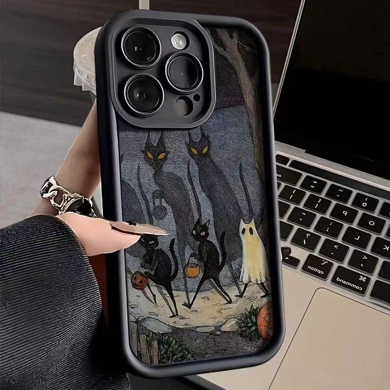 Ốp Điện Thoại, Thiết Kế Hình Mèo Đen Vẽ Tay Tương Thích Với Samsung S23, S21, S20, 21, 22, 23, 24, 25, PLUS, A55, S25, S23FE, A54, S22, S20, S20, 21, 22, 23, 24, 25, ULTRA, S21FE, A35, S24FE, A15, S20FE, S24 2