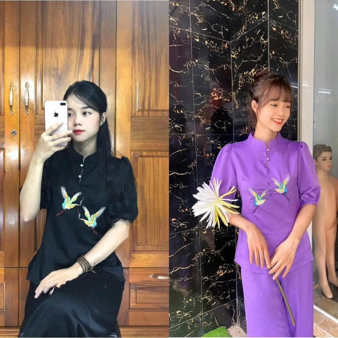 ĐỒ LAM ĐI CHÙA - MẪU NỮ BỘ THÊU HẠT VẢI LỤA PHÁP