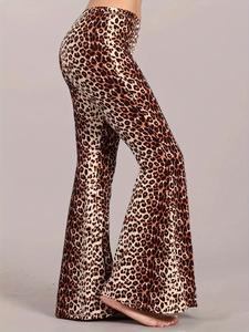 【Plus Size】 Women's Leopard Print Flare Leg Leggings, Casual Comfy Bell Bottom Trousers for Daily Wear, Women's Bottoms for Summer