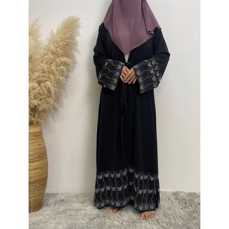 Trendy Muslim Slim Fit Cardigan with Pockets Fashion Middle Eastern Embroidered Abaya 1431 1
