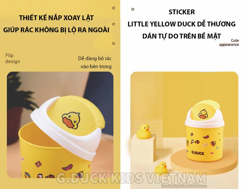 Thùng Rác Mini Cá Nhân 1.5 Lít Tiện Lợi Để Bàn Học Bàn Làm Việc Văn Phòng Dán Sticker Thương Hiệu G.Duck Kids 6
