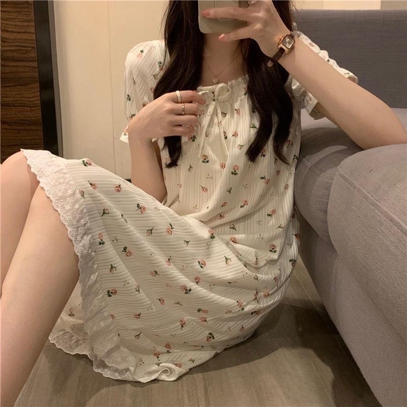 ￼váy ngủ ngắn tay phong cách công chúa in hoa mới chất lượng cao phục vụ tại nhà mùa hè 4