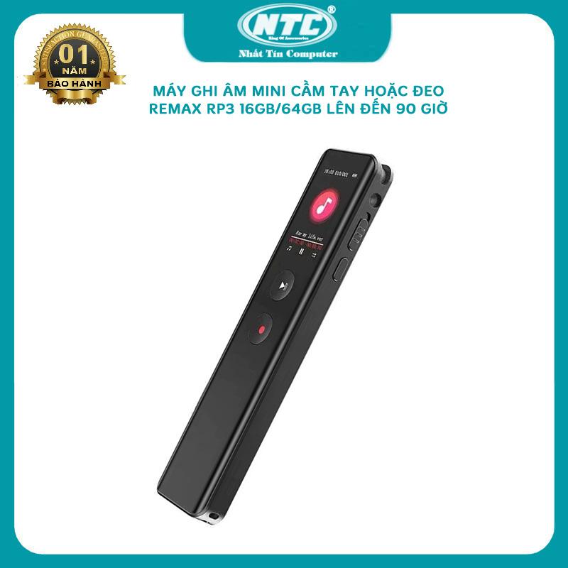 Máy thu âm cầm tay mini Remax RP3 64GB vỏ hợp kim, thu âm 30h, phát nhạc, bluetooth, nhiều ngôn ngữ, màn hình LCD (đen)