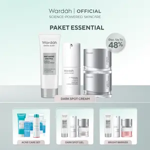 WARDAH Paket Essential - Azeclair Acne Care, Symradiance Niacinamide Brightening, Crystal Secret Dark Spot, Hyaluron Bright Barrier - Serum, Day & Night Moisturizer, Cleanser - Skincare