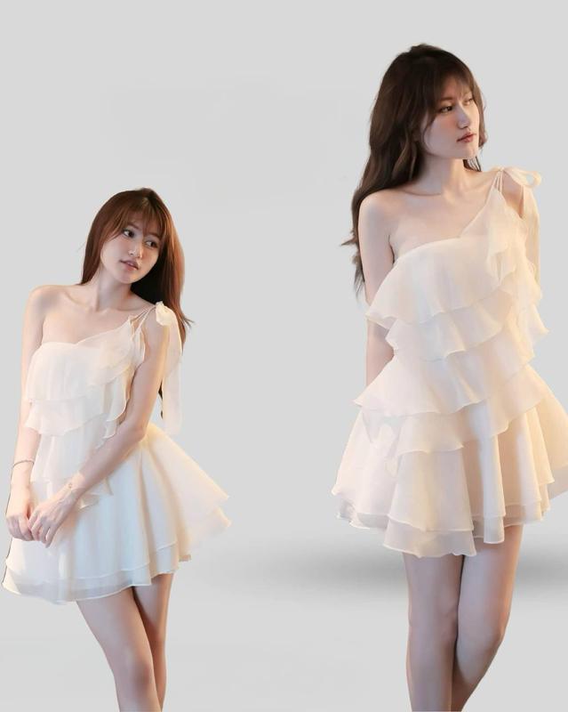 Váy Tiệc Nữ Lệch 1 Vai Thiết Kế Ngọt Ngào, Đầm Váy Quyến Rũ Đi Tiệc,Đầm Váy Thiết Kế Thanh Lịch (KEM) KC1566