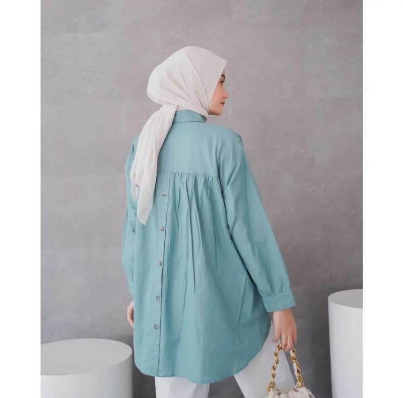 Kemeja Rika Kancing Belakang Linen Rami Original Baju Panjang Top Variasi Wanita Atasan Oversize Basic Outer 1