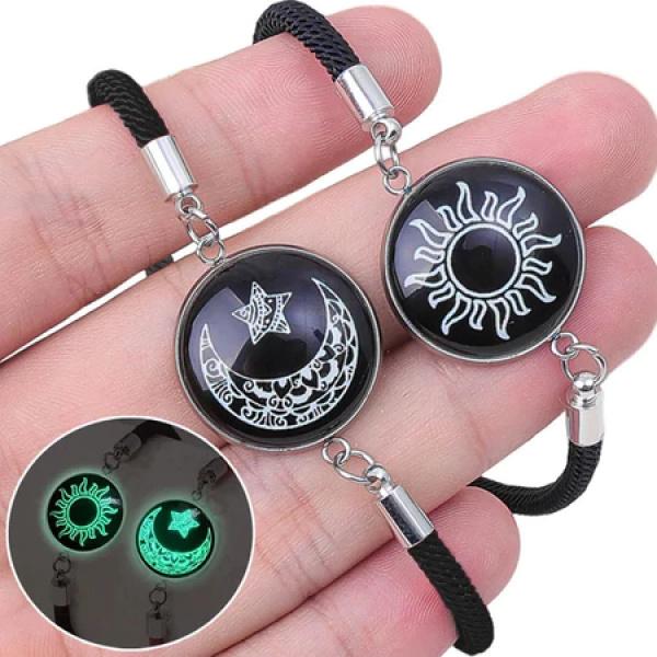 2Pcs Gelang Couple Pasangan Glow in the Dark Bintang Bulan Titanium Gelang You And Me Sun & Moon