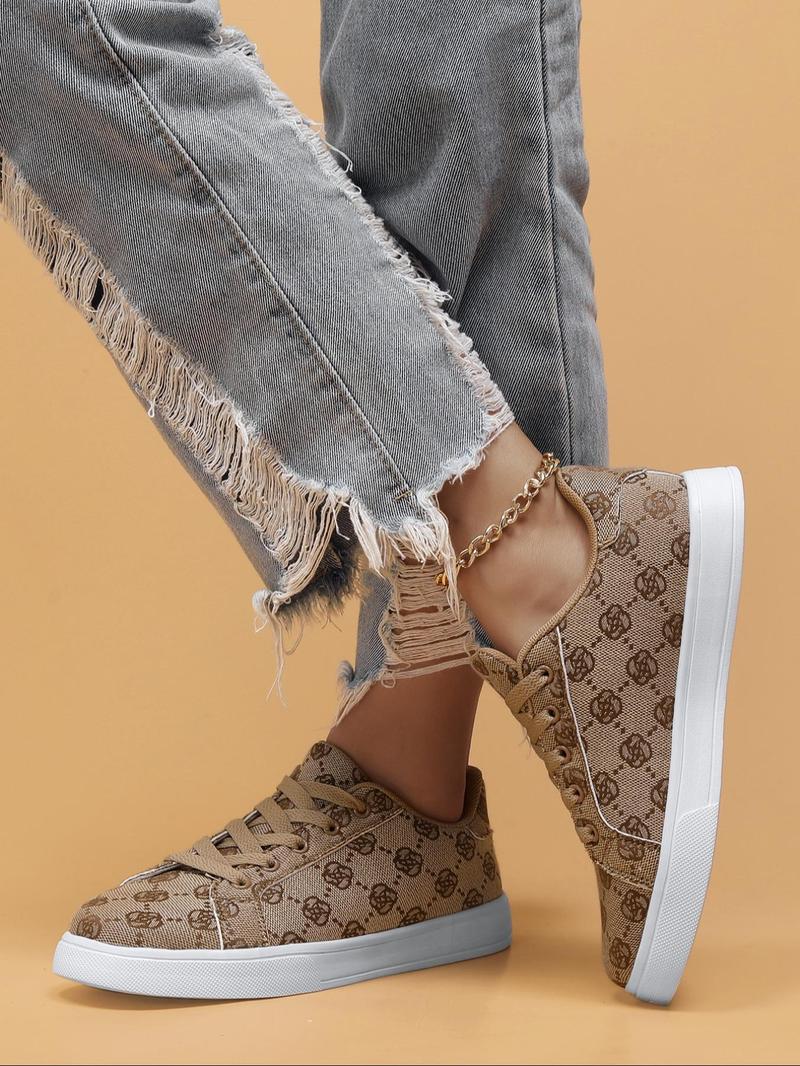 Product Introduction of Women's Fashionable All Over Floral Print Lace Up Low Top Sneakers, Casual Comfortable Sports Shoes for Daily Wear, Female All-match Round Toe Shoes for Daily Wear 15