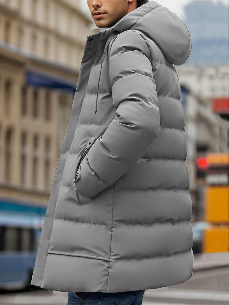 Product Introduction of Men's Solid Zip Up Thermal Lined Hooded Winter Coat, Regular Fit Casual Long Sleeve Drawstring Pocket Outerwear for Fall & Winter, Men's Clothes for Daily Wear 20