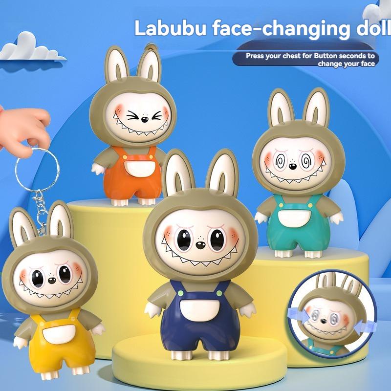 New Cartoon Labubu Keychain Doll Pendant Face Changing Student ...