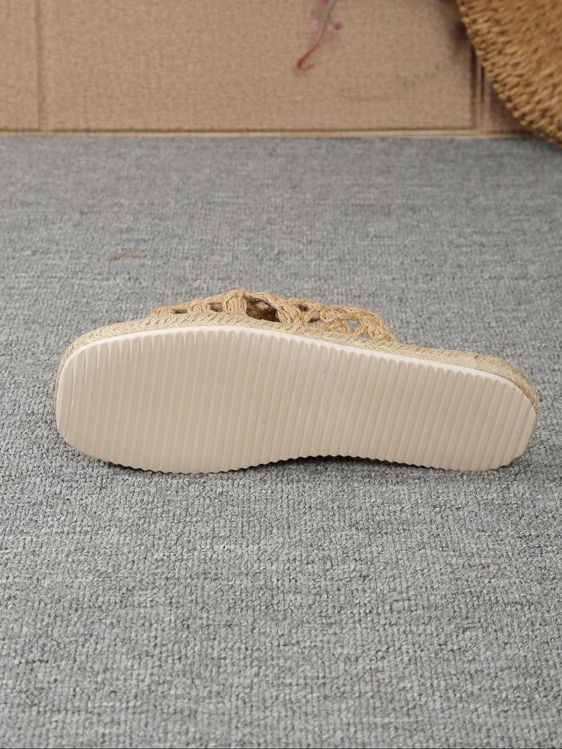 Product Introduction of Women's Fashionable Plain Color Linen Slides, Casual Comfortable Boho Style Slippers for Summer, Lightweight Breathable Slippers for Indoor & Outdoor Wear, Walking Shoes 3