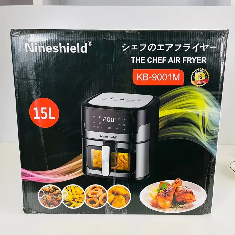 Nồi chiên không dầu Nineshield KB9001 bản điện tử và bản cơ dung tích 15L, chiên nướng 2 trong 1 với 8 chức năng nhập khẩu Nhật