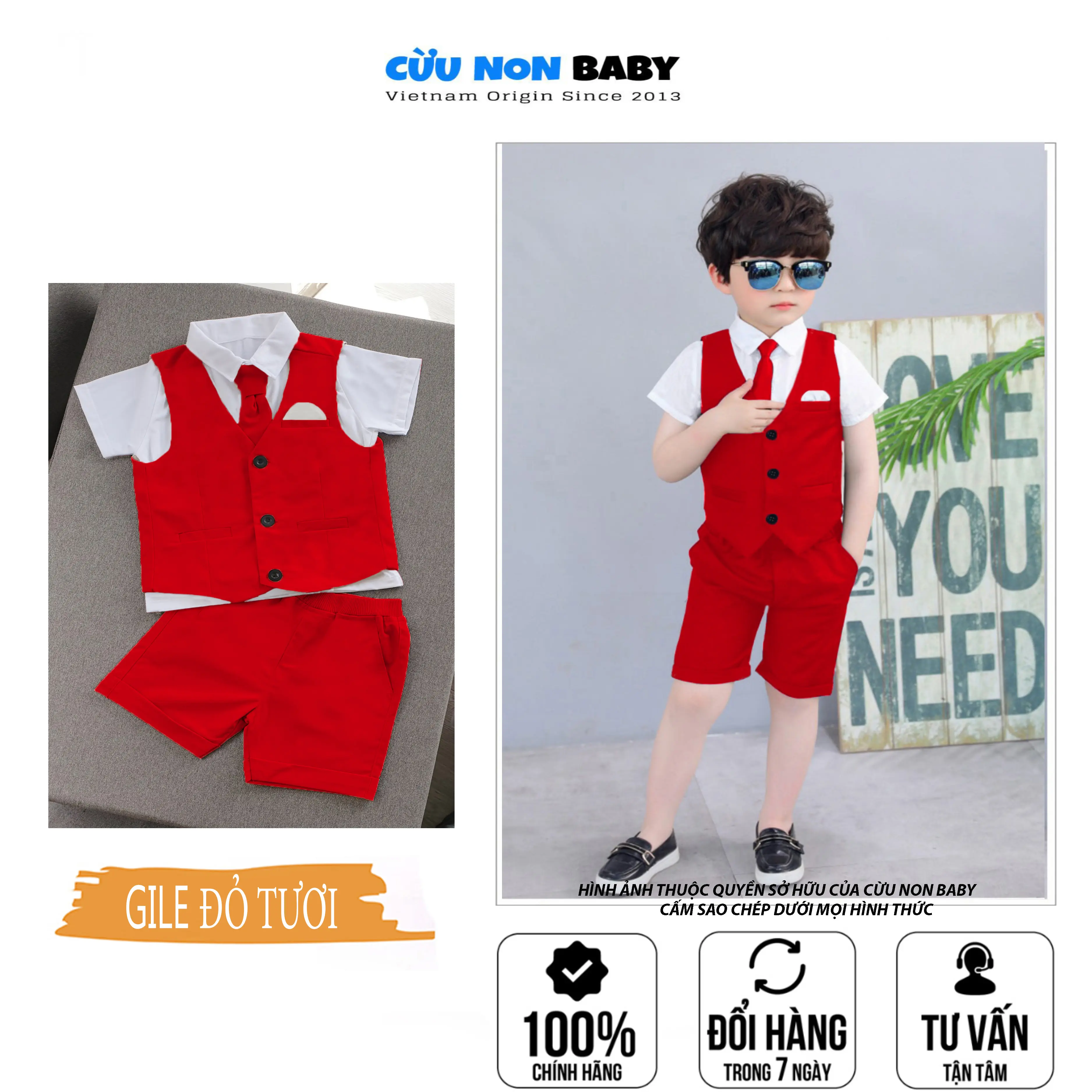 [Ảnh Thật] Bộ Vest Ghile Bé Trai Công Tử Bạc Liêu Sang Chảnh - Đỏ