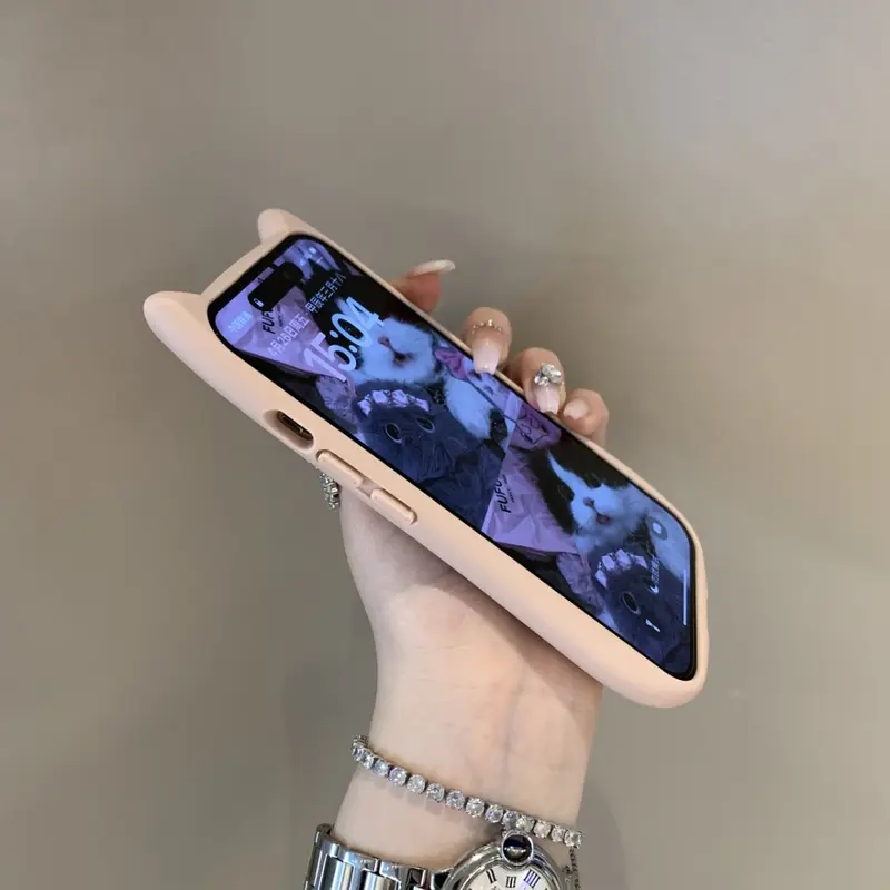 Ốp Trong Suốt Tai Mèo, Thiết Kế Dễ Thương, Tương Thích Với iPhone 16, 11, 12, 13, 14, 15, 16, Pro Max Và Pro Max Plus, Ốp Lưng Acrylic Cứng Chống Sốc, Silicon Mềm, Kawaii Funda 3