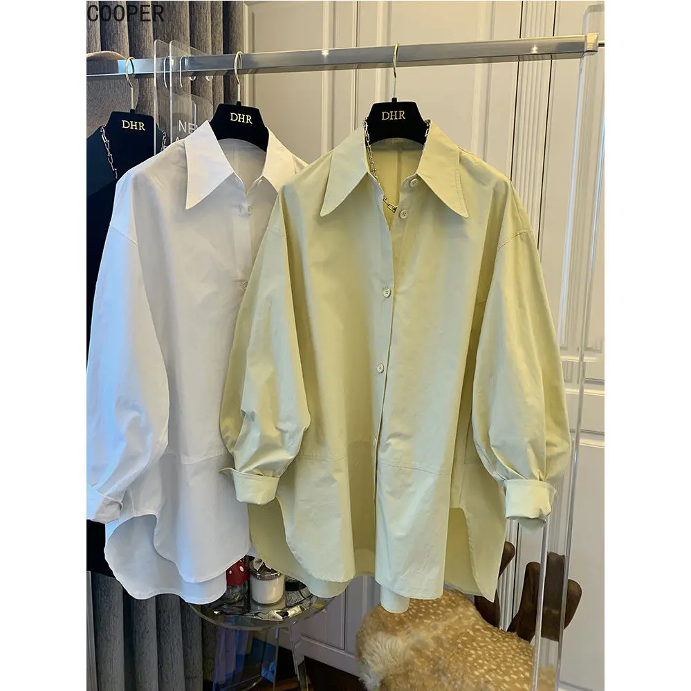 Loose Plain Shirt for Women Korean Style Fashion Match Casual Girls Blouse Top