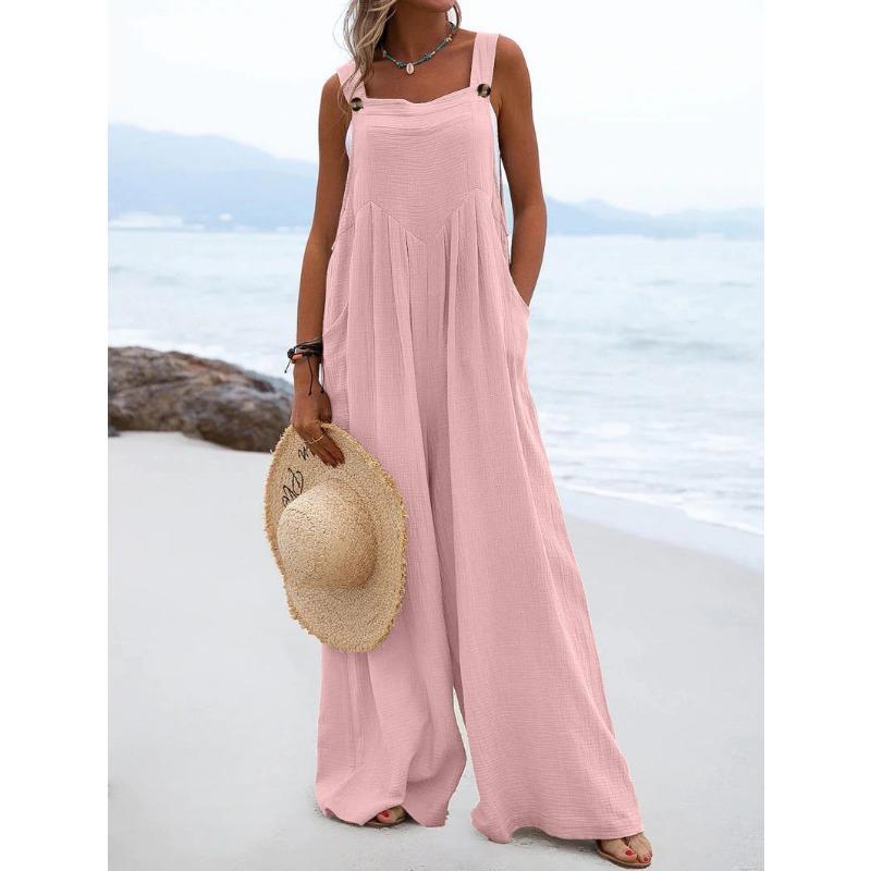 Product Introduction of National style fashion solid color wide-leg jumpsuit with body clothes 8